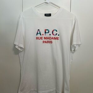 A.P.C. White Tee with Multicolor Logo